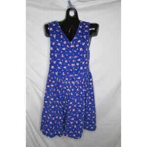 Blue Corduroy Jumper Dress All Over Roses Floral Print Small Vintage 1980s